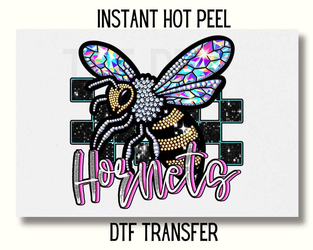 Honets Rhinestone Transfer Uv Dtf Sticker Faux Rhinestone Hornets Mascot DTF Transfer, School ...