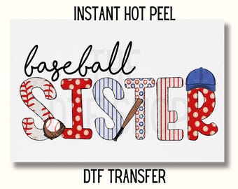 May include: A red, white, and blue baseball themed iron-on transfer that says "baseball sister".
