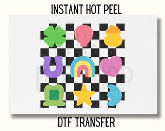 St Patricks Day Distressed DTF Transfer, Checkered DTF Transfer, St Patricks Day DTF Transfer Ready to Press,