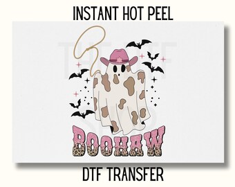 Uv Dtf Sticker Cowgirl Ghost BooHaw transfer,  Cowprint DTF Transfer, Cute Ghoul DTF Transfer Ready to Press, Western Halloween Dtf transfer