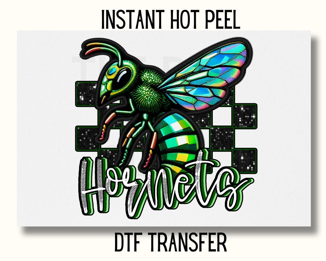 Honets Rhinestone Transfer Uv Dtf Sticker Faux Rhinestone Hornets Mascot DTF Transfer, School ...