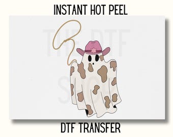 Uv Dtf Sticker Cowgirl Ghost transfer,  Cowprint DTF Transfer, Cute Ghoul DTF Transfer Ready to Press, Western Halloween Dtf transfer,