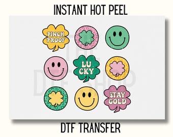 Retro St Patricks Day DTF Transfer, St Patricks Day Clover DTF Transfer, St Patricks Day DTF Transfer Ready to Press, Smiley
