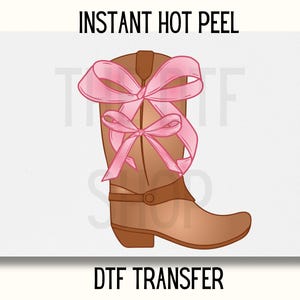 Couquette bow cowboy boot DTF Transfer, western coquette bow DTF Transfer Ready to Press, trendy boot Coquette bow DTF Coffee Coquette cute