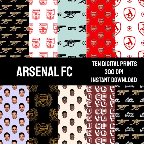 Arsenal FC Digital Prints | Wrapping Paper Pack | Seamless Pattern | Football Soccer | Scrapbook Pages | INSTANT DOWNLOAD