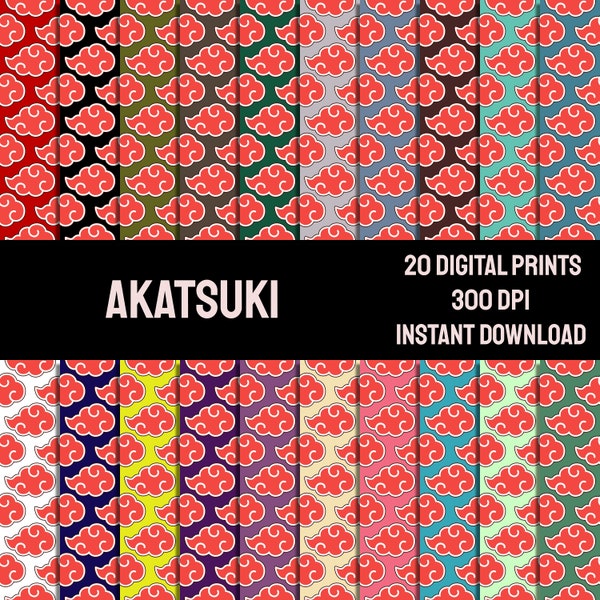 Akatsuki Naruto Digital Prints | Wrapping Paper Pack | Seamless Pattern | Scrapbook Pages | INSTANT DOWNLOAD