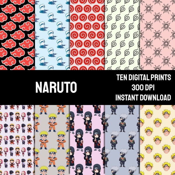 Naruto Digital Prints | Wrapping Paper Pack | Seamless Pattern | Scrapbook Pages | INSTANT DOWNLOAD