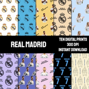 Stampe digitali Real Madrid / Confezione carta da regalo / Motivo senza soluzione di continuità / Calcio / Pagine di album / DOWNLOAD IMMEDIATO