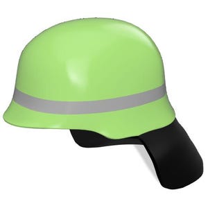 K&ouml;nnte beinhalten: Ein gr&uuml;ner Schutzhelm mit einem reflektierenden silbernen Band und einem schwarzen Schirm. Der Helm ist f&uuml;r Sicherheit und Schutz konzipiert.