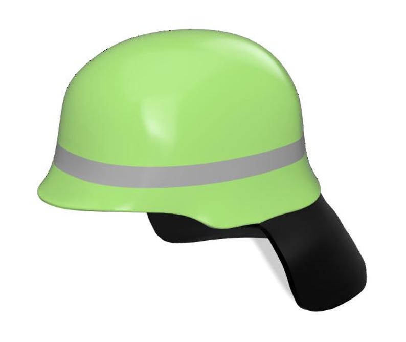 K&ouml;nnte beinhalten: Ein gr&uuml;ner Schutzhelm mit einem reflektierenden silbernen Band und einem schwarzen Schirm. Der Helm ist f&uuml;r Sicherheit und Schutz konzipiert.