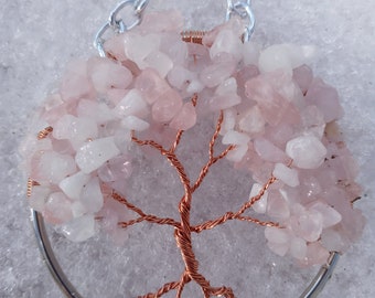 Rose Quartz on Copper  -  Tree of Life Sun Catcher - 3"