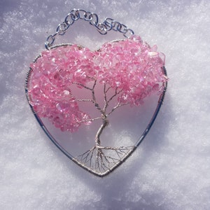 Pink AB Glass Tree of Life Sun Catcher heart shaped image 1
