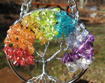 Rainbow Tree of Life Suncatcher - Glass Chips