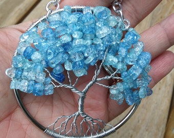 Blue/Teal Crackle Glass Tree of Life Sun Catcher