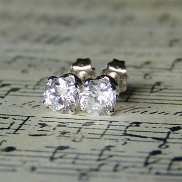 READY TO SHIP Brilliant Cut Crystal Clear Cubic Zirconia Diamond Earrings in Sterling Silver