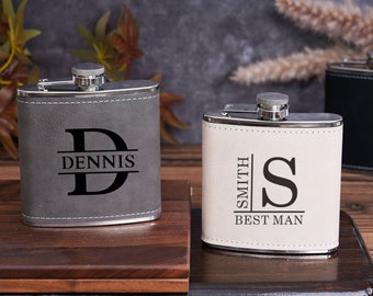 Aangepaste lederen fles, bruidsjonkers cadeau, 6oz kolven, bruiloft wijnfles, cadeau voor mannen, Vaderdag cadeau, aangepast cadeau voor vriend of man