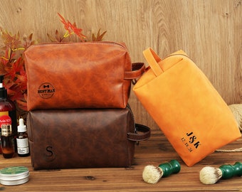 Personalized Customized Men's Leather Toiletry Bag,Groomsmen Gifts,Gift for Him,Travel Toiletry Bag,Graduation Gift for him,Gifts For Dad