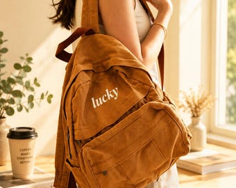 Personalized Canvas Backpack, Embroidered School & Travel Bag, Aesthetic College Backpack, Custom Name Gift for Her or Him