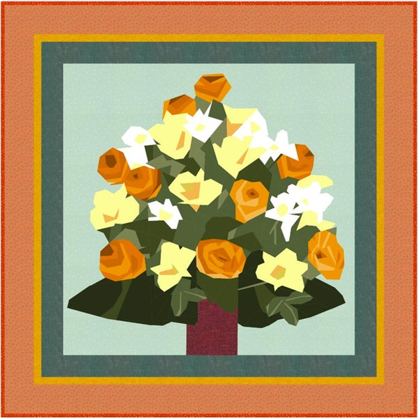 Fall Flower Bouquet -FPP--Flowers in a vase--Foundation paper pieced quilt block pattern