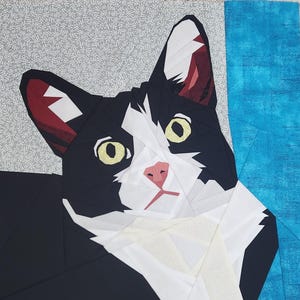 Tuxedo Cat foundation paper pieced quilt block in two sizes