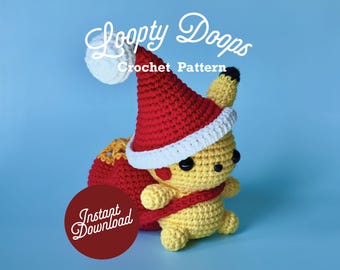 Op Pokemon geïnspireerd SantaChu en cadeauzakje, pdf-haakpatroon