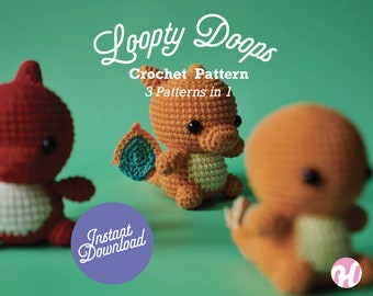 3 mini-amigurumibundels: op Pokemon geïnspireerde Sizzle Lizard, pdf-haakpatroon