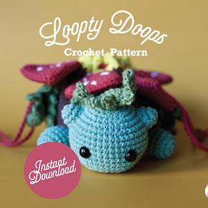 Peut inclure: Un modèle de crochet pour une adorable créature en crochet verte avec des accents de champignons rouges et blancs. Le modèle s'appelle "Loopty Doops Crochet Pattern" et est disponible en téléchargement instantané.