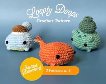 Amigurumibundel met 3 mini-splorpy-starters: op Pokemon geïnspireerde starters, pdf-haakpatroon