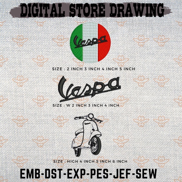 Vespa Embroidery, Embroidery Design, Instant Download
