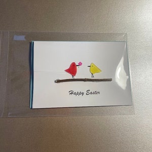 Carte de Pâques oiseaux en verre de mer, carte de voeux en matériaux recyclés, oiseaux colorés sur une branche, félicitations 15 x 10 cm, design unique, image 5