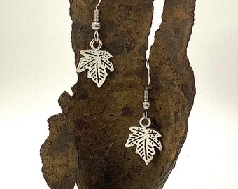 Maple Leaf Earrings Silver Charm Earrings Silver Charm Leaf Earrings Simple Leaf Earrings Autumn Jewelry Gift for Her