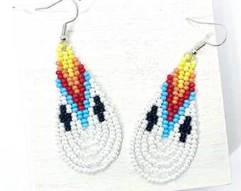 Teardrop Loop Fringe Earrings Seed Bead Dangle Earrings Western Boho Beaded Earrings Geometric Earrings Long Seed Bead Earrings Gift for Her