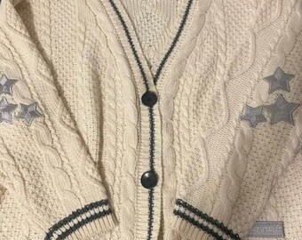 1989 blue folk cardigan/star embroidered cardigan - Star Embroidered Knit Folklore Cardigan - Star Embroidery Sweater - Folklore Cardigan