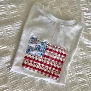 american flag patchwork baby tee/crop top