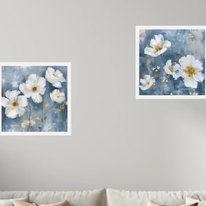 Abstract White Flower Art Prints, Set of 2 High-Res 8K Digital Downloads, Perfect Easy-to-Hang Decor on Your Wall