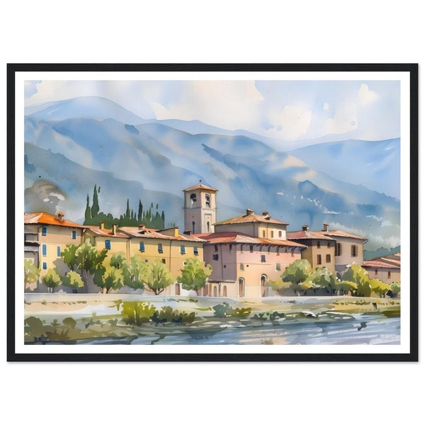 Tuscan Landscape Watercolor, Sieci Town and Arno River View, Wall Art for Home Improvement, Thoughtful Travel Gift