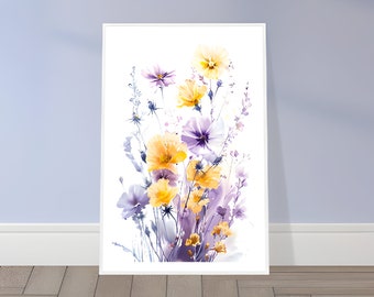 Framed Watercolor Flower Bouquet: Vibrant Floral Painting