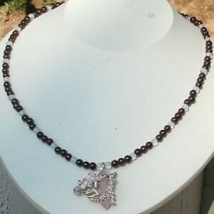 Garnet and Rose Quartz Point Woodland Creature Pendant Bead Necklace