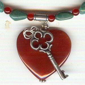Key to My Heart OOAK Turquoise and Carnelian Necklace