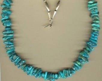 Large Turquoise Nugget and Lots of Sterling Beads in 25 In Necklace