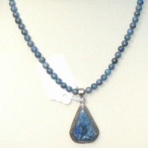 Adjustable Necklace Combining Light Colored Lapis beads and a Removable Lapis Pendant