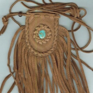 Light Brown Leather Whatever Bag with Turquoise Cabochon