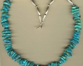 25 Inch Large Turquoise Nugget and Sterling Silver Necklace