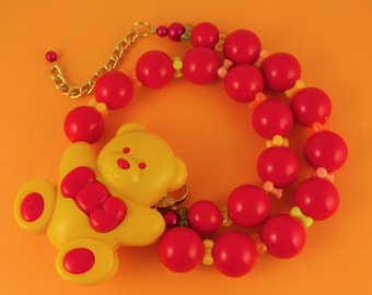 Huge Teddy Necklace - bear, chunky beads, statement necklace, retro cute kitsch