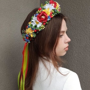 Ukrainian Flower Wreath, Flower Ukrainian Headband, Flower girl crown, Traditional Vinok image 3