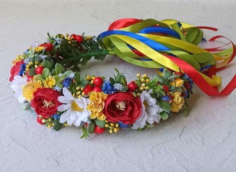 Ukrainian Flower Wreath, Flower Ukrainian Headband, Flower girl crown, Traditional Vinok image 4