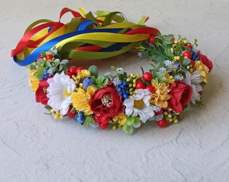 Ukrainian Flower Wreath, Flower Ukrainian Headband, Flower girl crown, Traditional Vinok image 5