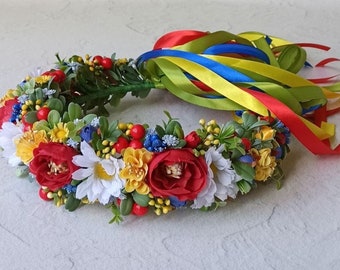 Couronne de fleurs ukrainienne, bandeau de fleurs ukrainien, couronne de demoiselle d'honneur, vinok traditionnel