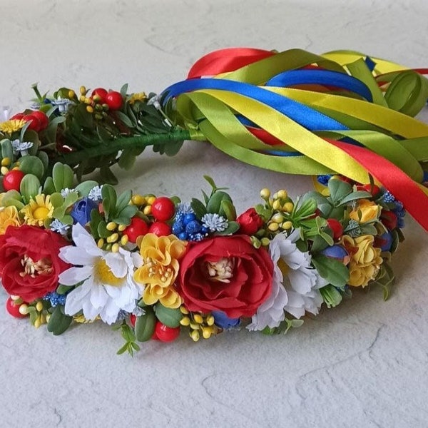 Couronne de fleurs ukrainienne, bandeau de fleurs ukrainien, couronne de demoiselle d'honneur, vinok traditionnel