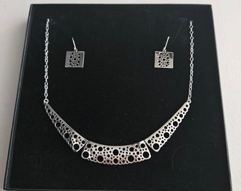 Liisa Vitali Lace Pitsi Necklace and Earrings - Vintage Silver 925 Necklace and Earrings Jewelry Set